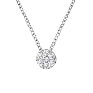 14K White Gold 1/4 Cttw Shared Prong Set Round-Ct Diamond 7 Stone Floral Cluster 18" Pendant Necklace (H-I Color, SI2-I1 Clarity)