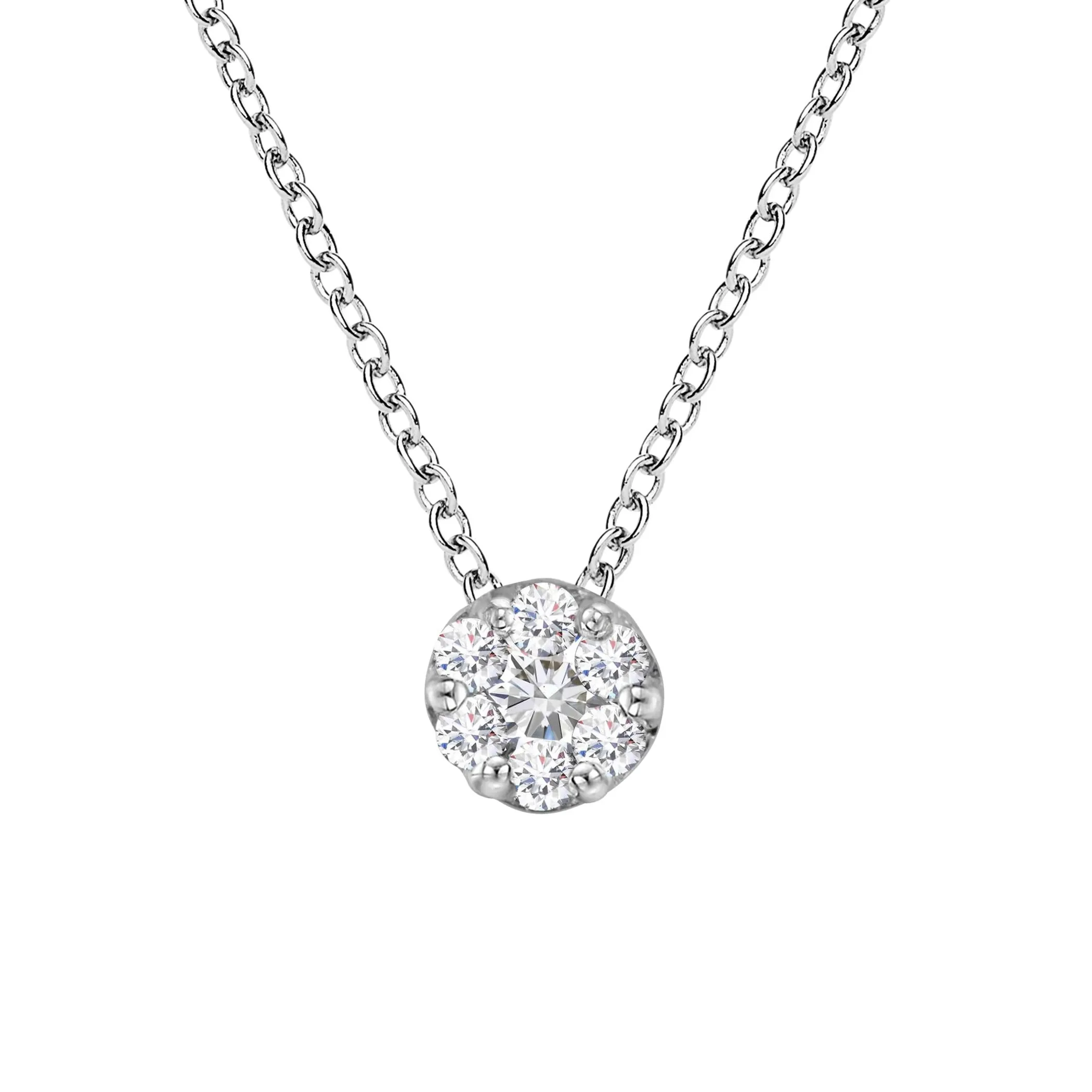 14K White Gold 1/4 Cttw Shared Prong Set Round-Ct Diamond 7 Stone Floral Cluster 18" Pendant Necklace (H-I Color, SI2-I1 Clarity)