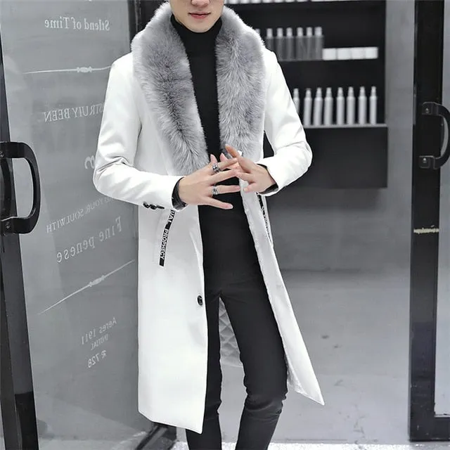 2019 New Winter Blazer Fur Collar Long Section Men fur Coat Men's Business Casual Leather Jacket