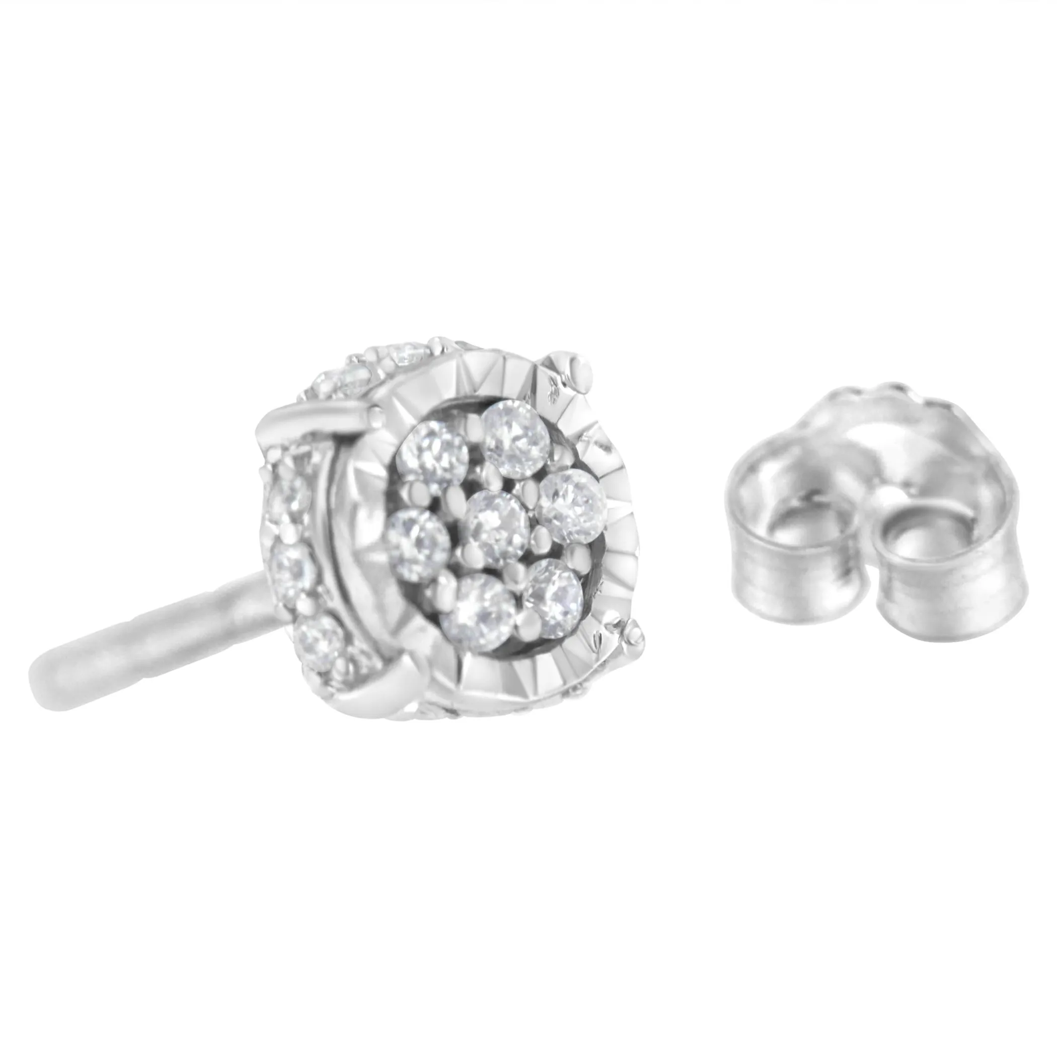 .925 Sterling Silver 1/3 cttw Round-cut Diamond Floral Stud Earring (I-J Clarity, I3 Color)