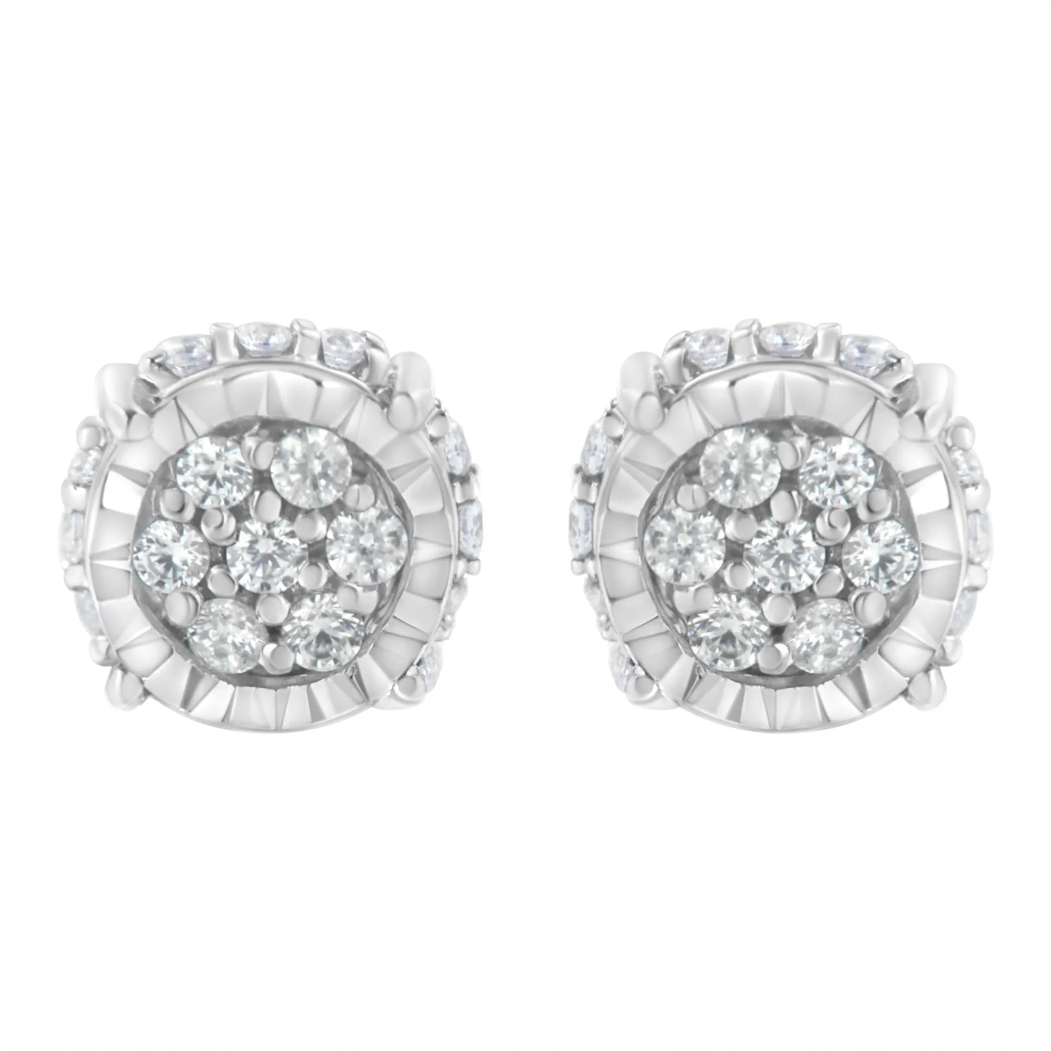 .925 Sterling Silver 1/3 cttw Round-cut Diamond Floral Stud Earring (I-J Clarity, I3 Color)