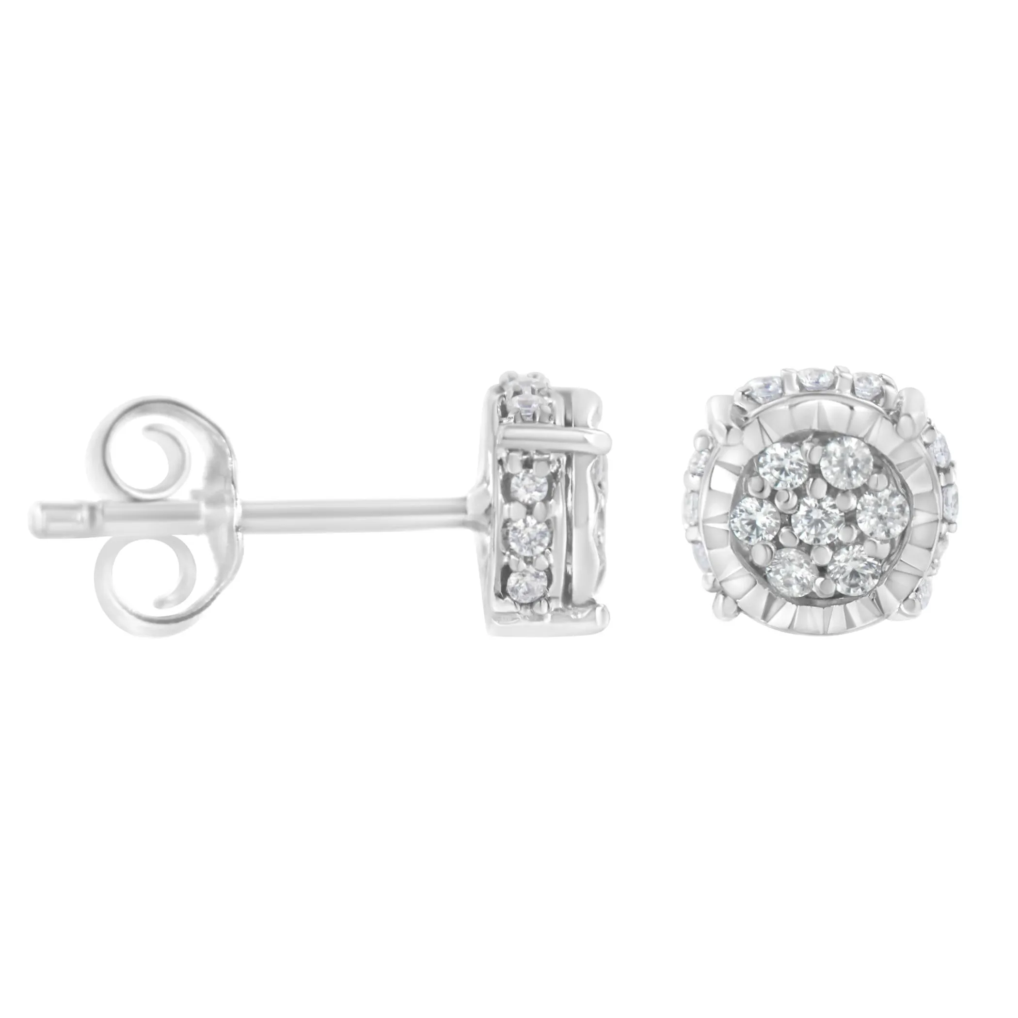 .925 Sterling Silver 1/3 cttw Round-cut Diamond Floral Stud Earring (I-J Clarity, I3 Color)