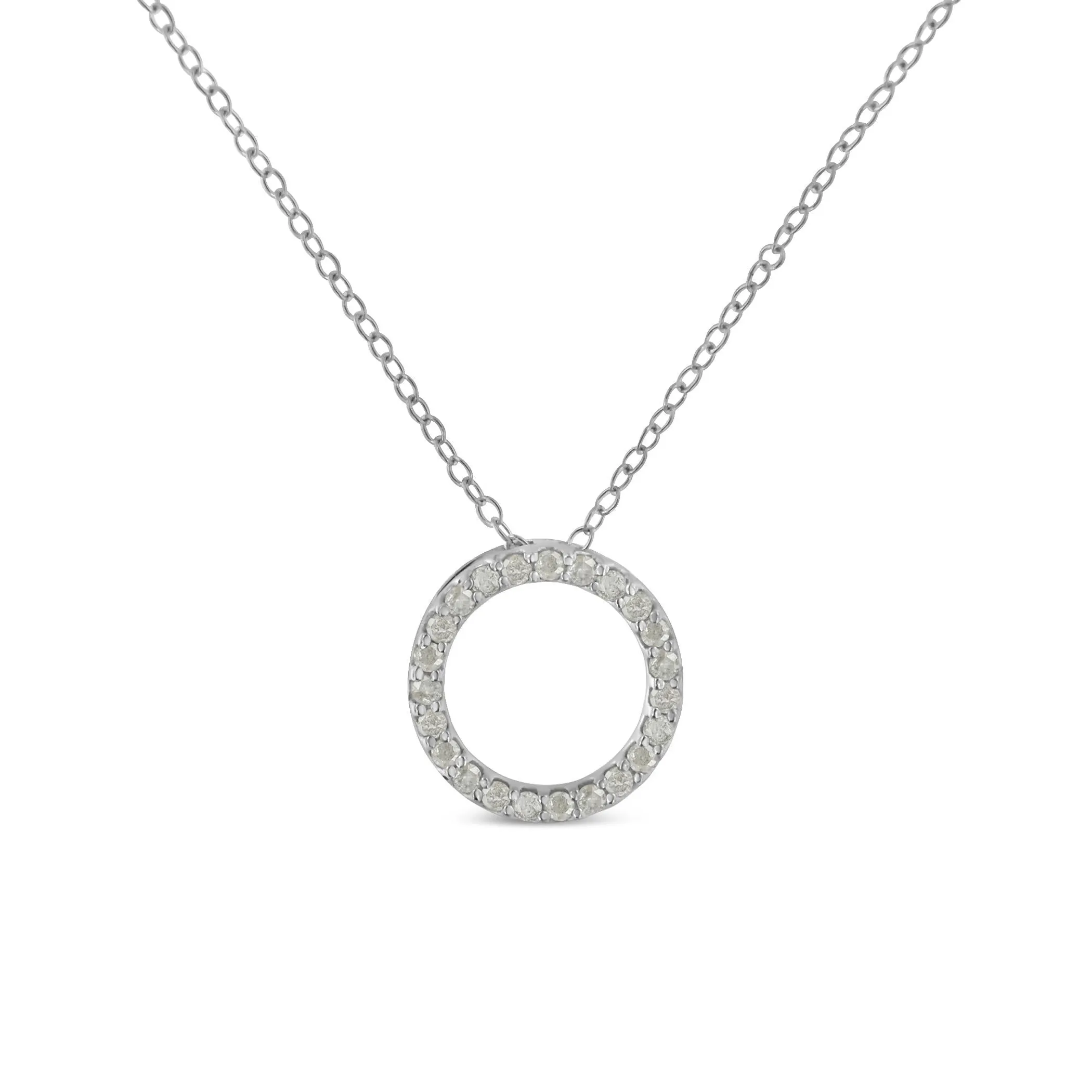 .925 Sterling Silver 1/4 Cttw Round-cut Diamond Open Circle Halo 18" Pendant Necklace (I-J Color, I2-I3 Clarity)