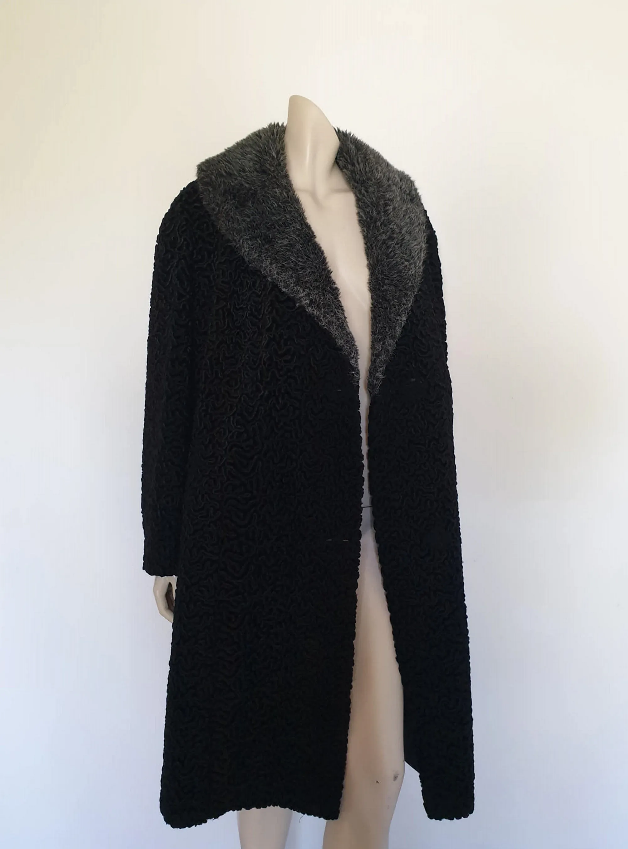 Astrakhan Coat With Faux Fur Collar by Dasall - L