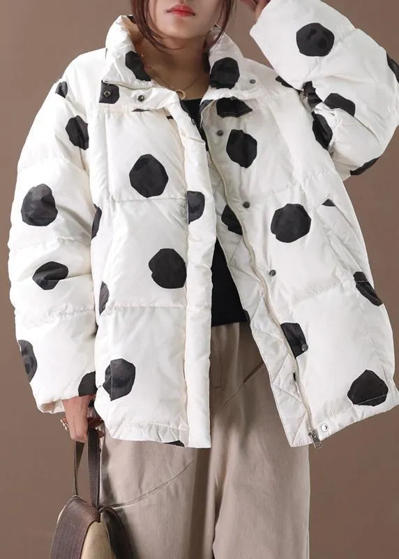 black dotted duck down coat plus size down jacket stand collar zippered Elegant coats