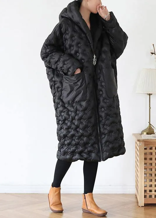 black loose large size hooded long padded jacket cotton thick coat