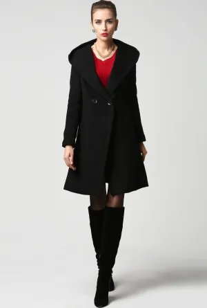 Black wool coat women coat 1123#