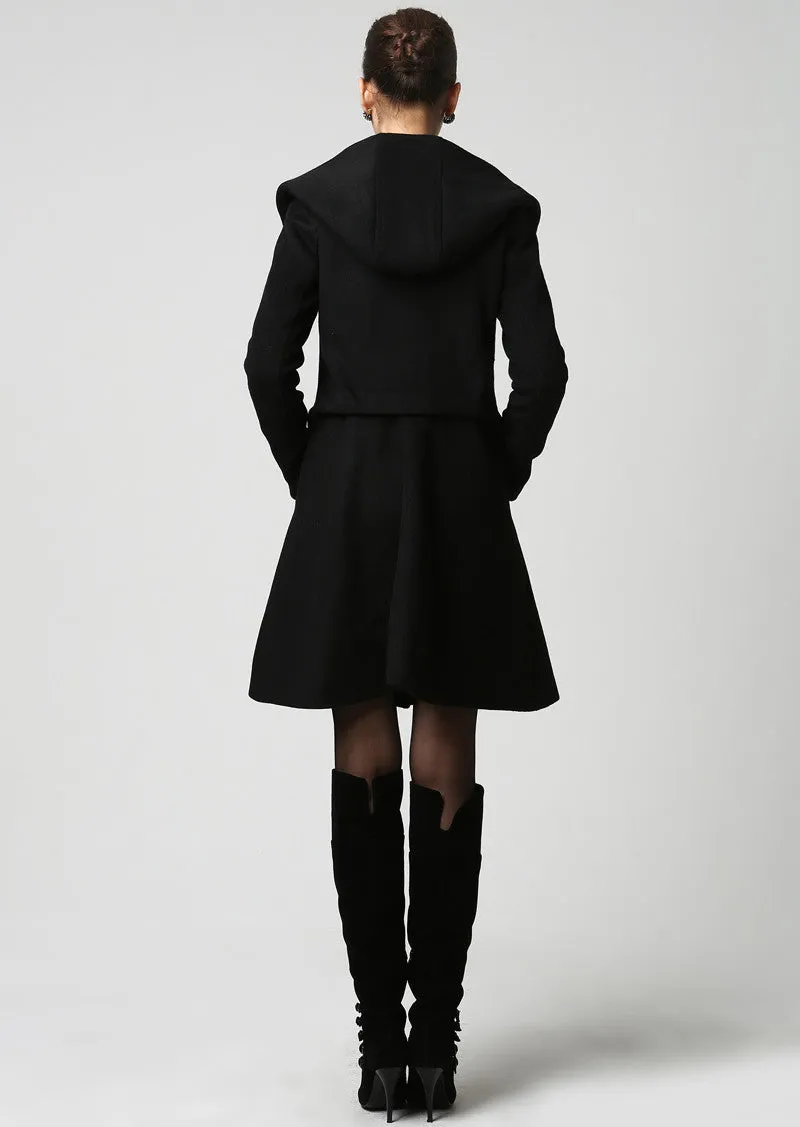 Black wool coat women coat 1123#