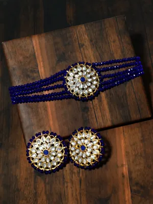 Blue Crystal Studded Kundan Choker Necklace Set