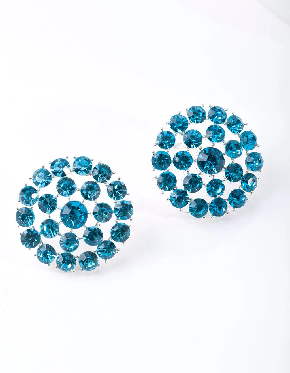 Blue Diamante Circle Stud Earrings