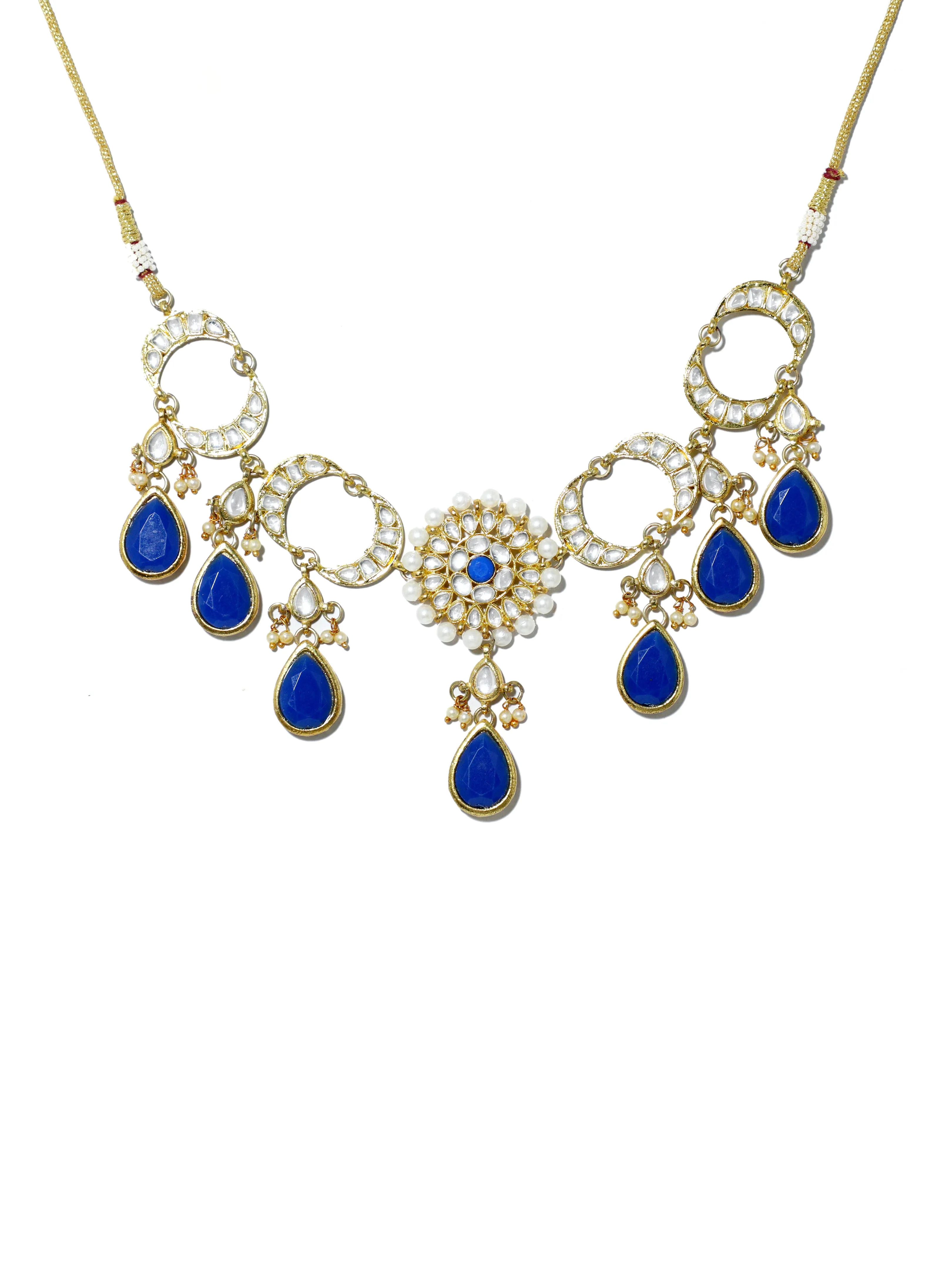 Blue Stones and Tassel Studded Kundan Necklace Set