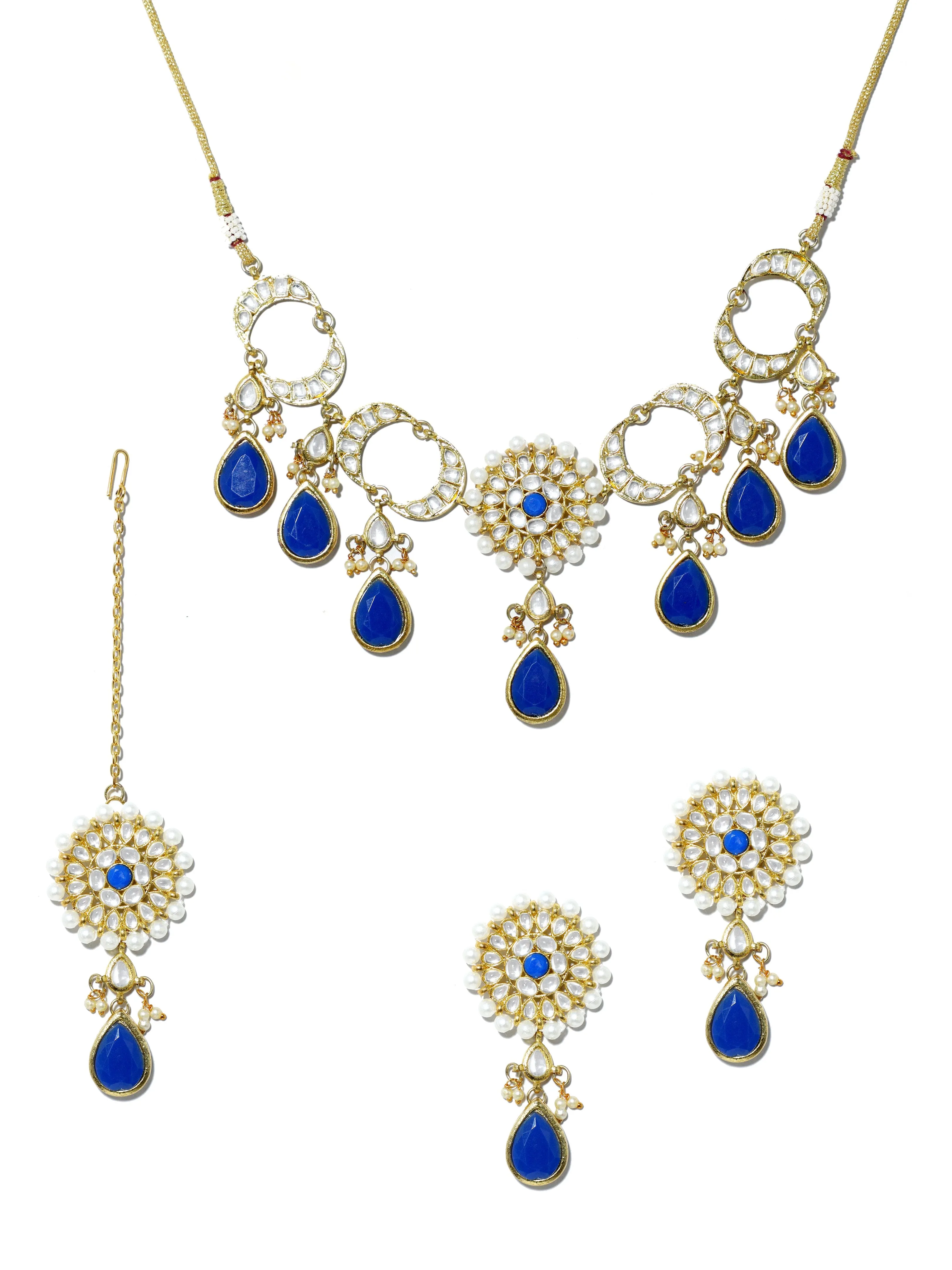 Blue Stones and Tassel Studded Kundan Necklace Set