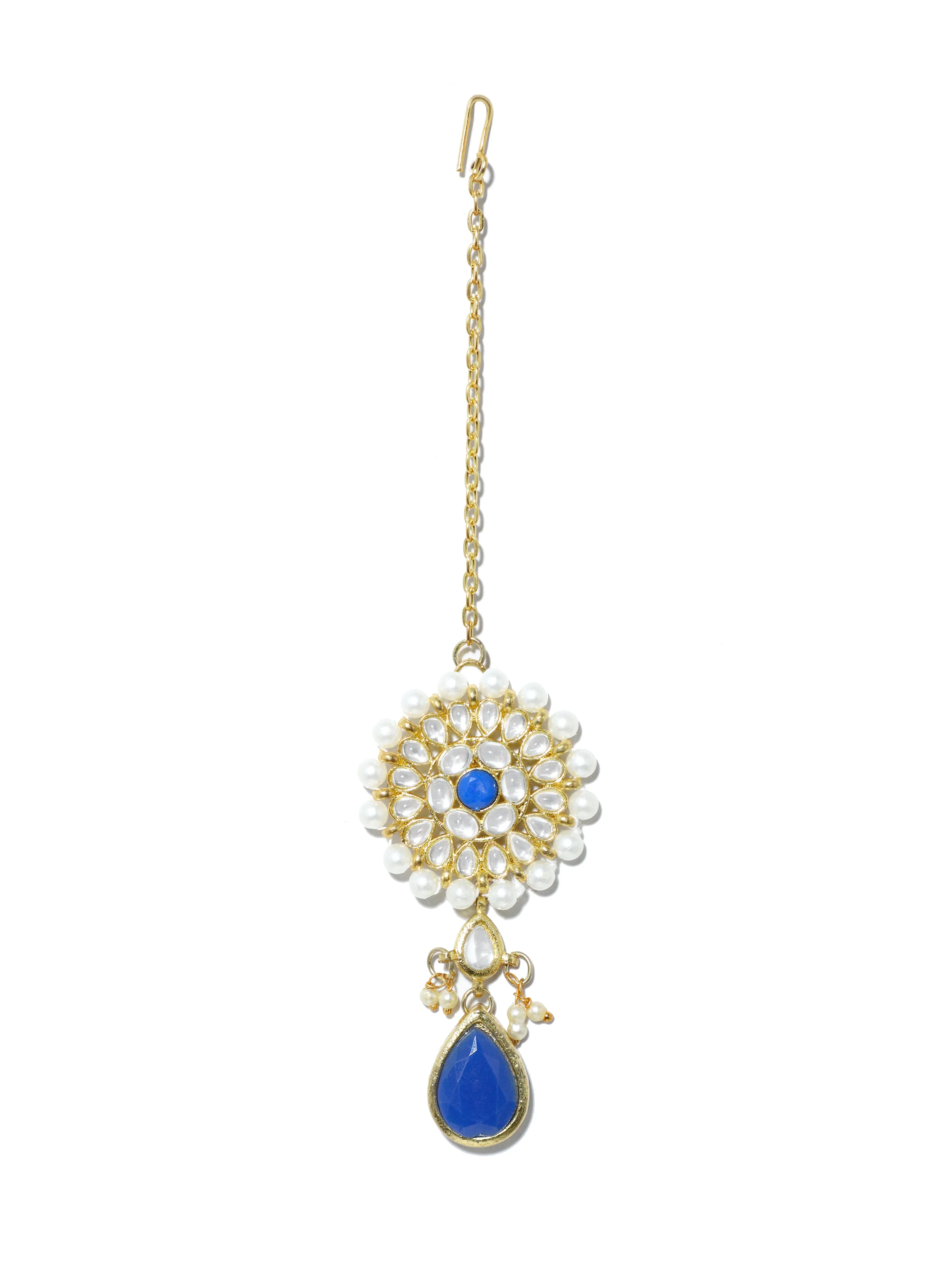 Blue Stones and Tassel Studded Kundan Necklace Set