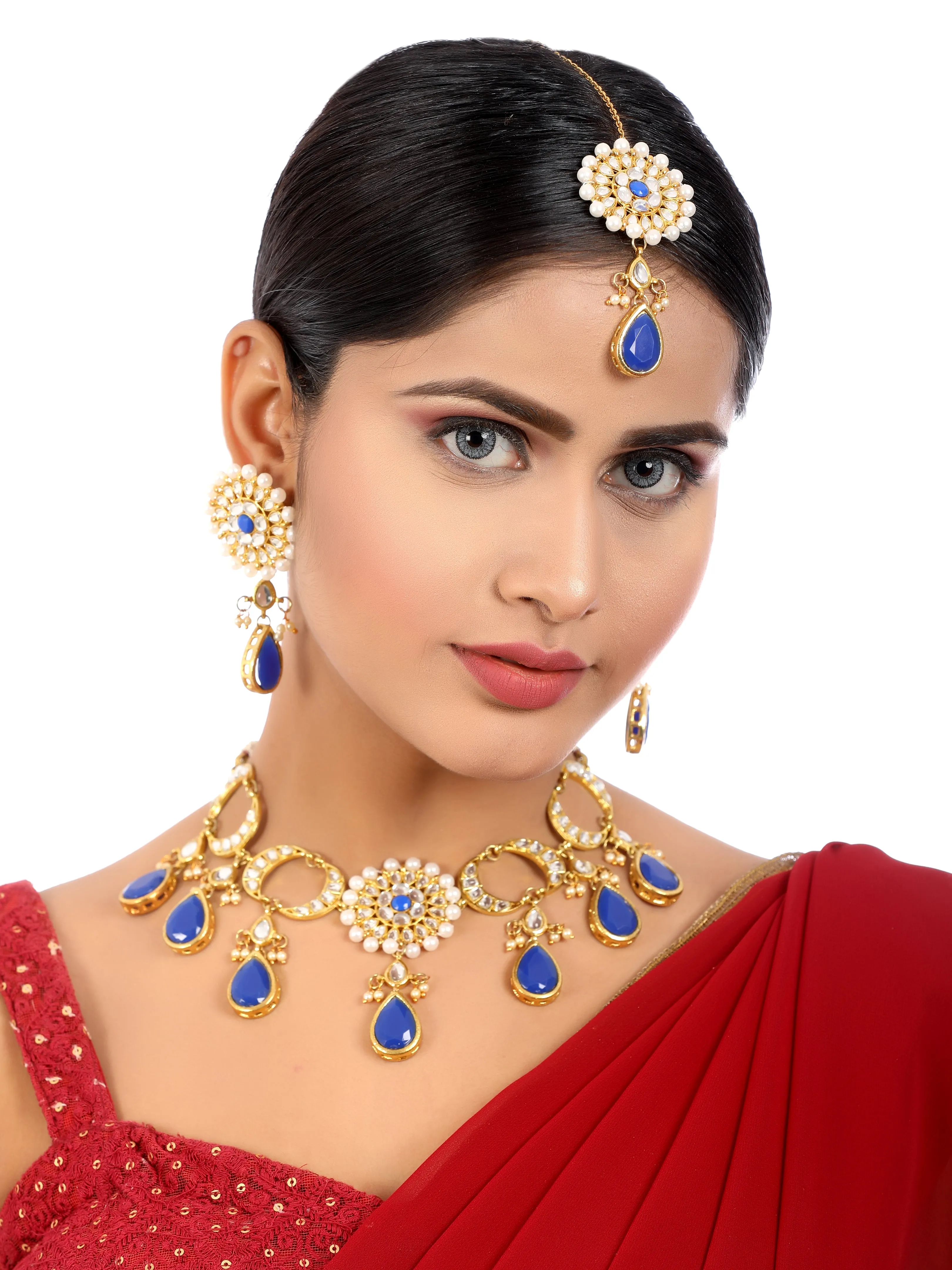 Blue Stones and Tassel Studded Kundan Necklace Set