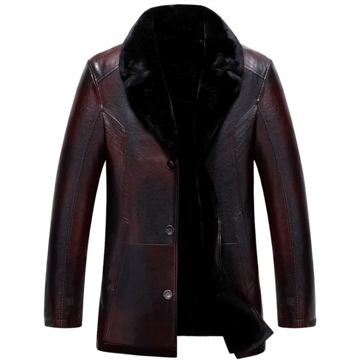 BRADFORD Design Men's Fashion Burgundy Red Coat Jacket Premium Quality Leather Plush Fur Burgundy Red Coat Jacket