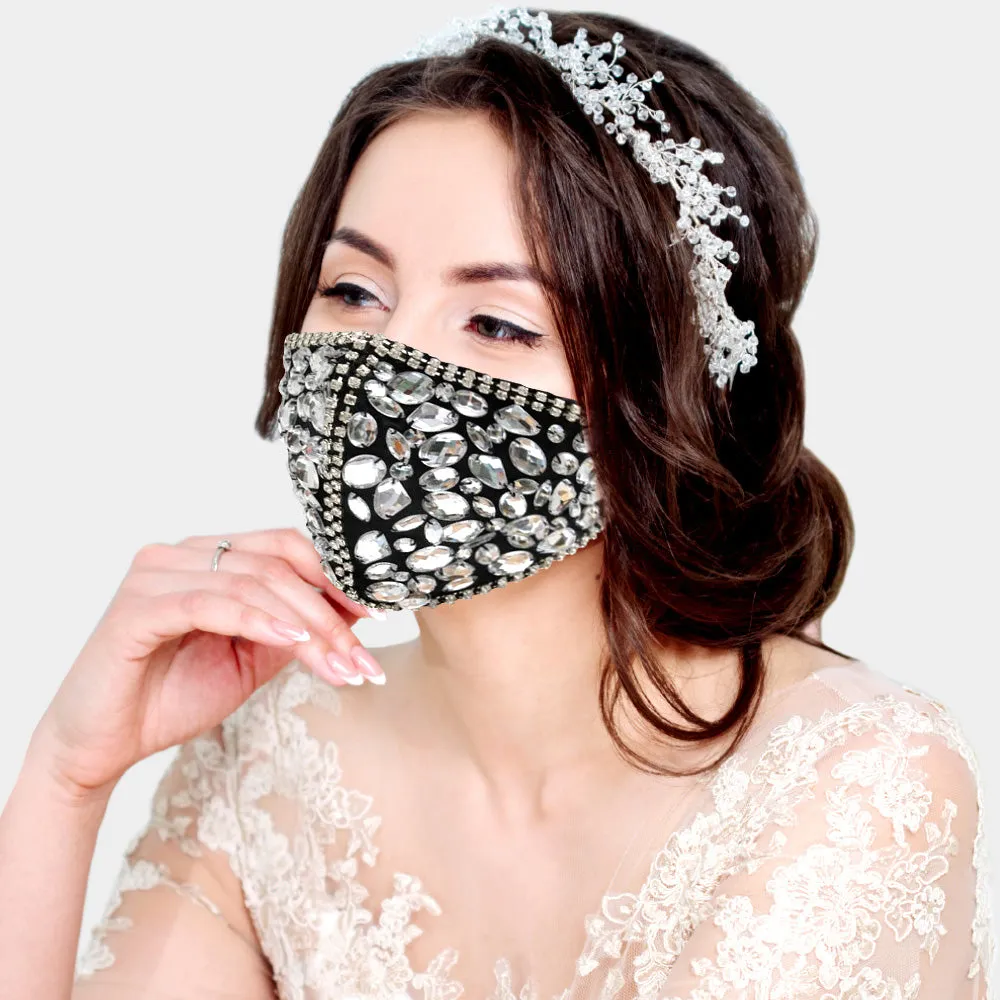 Cait Clear Multi Stone Embellished Fashion Mask