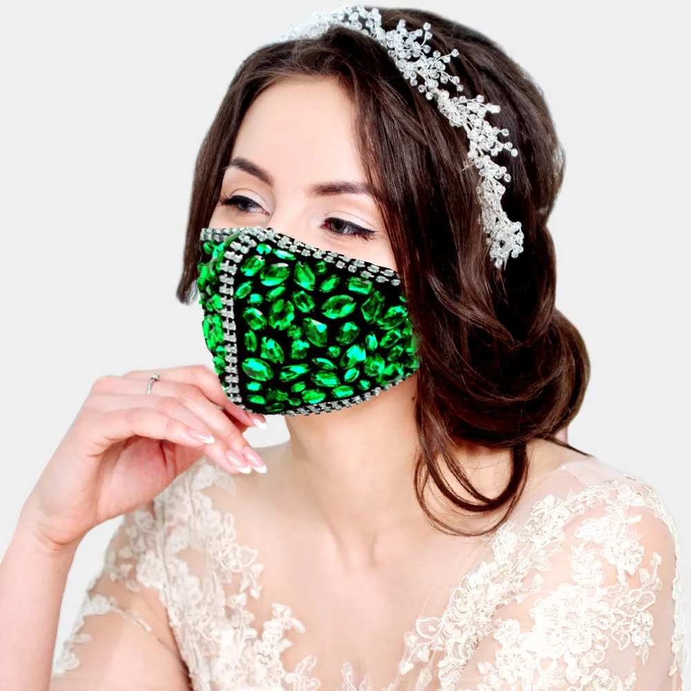 Cait Red Multi Stone Embellished Fashion Mask