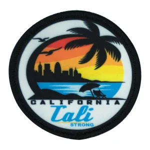 CALI Strong California Sunset Palm Tree Beach Round Hook-and-Loop Morale Patch