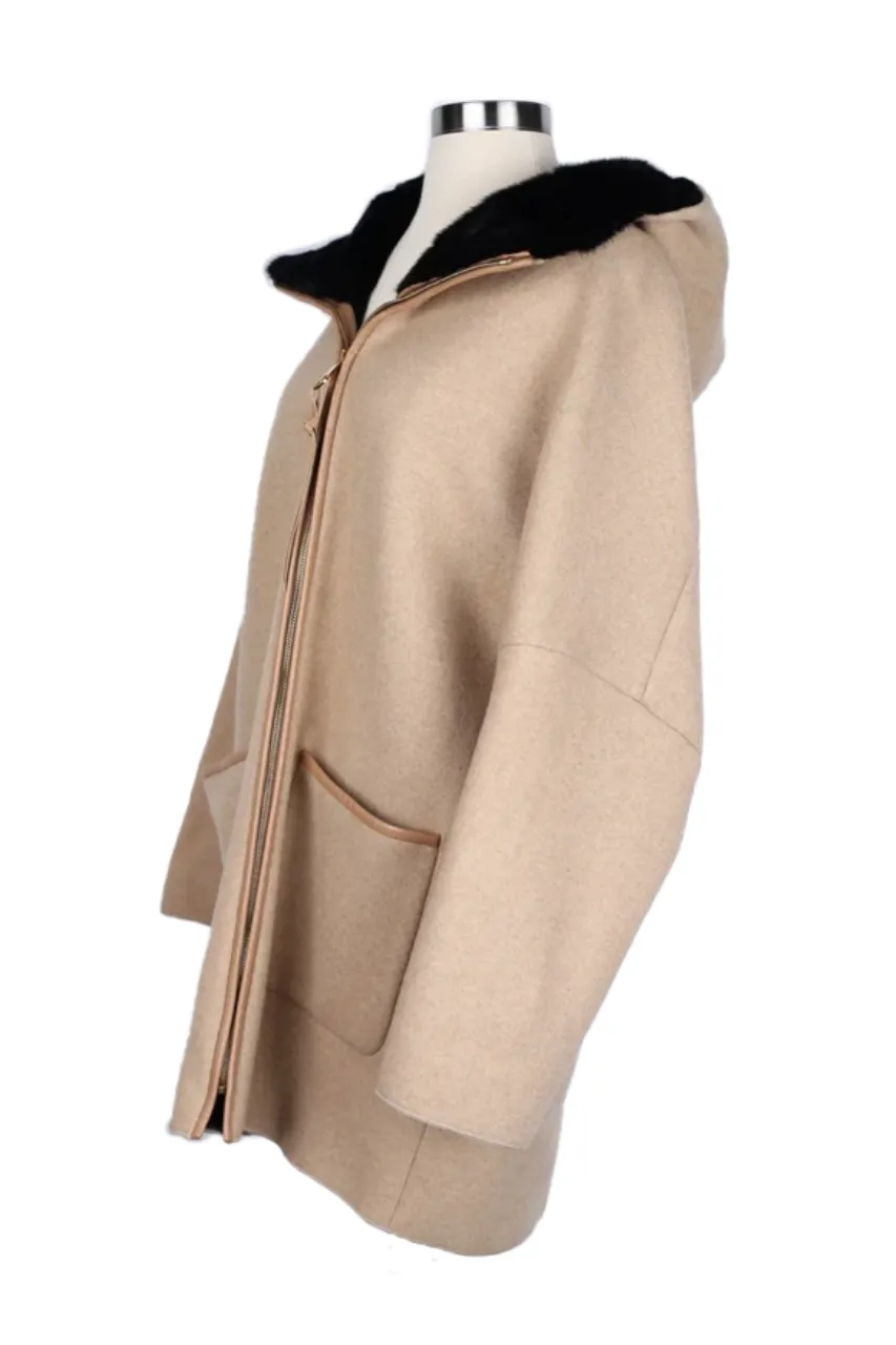 Cashmere Mink Hood Dress Coat