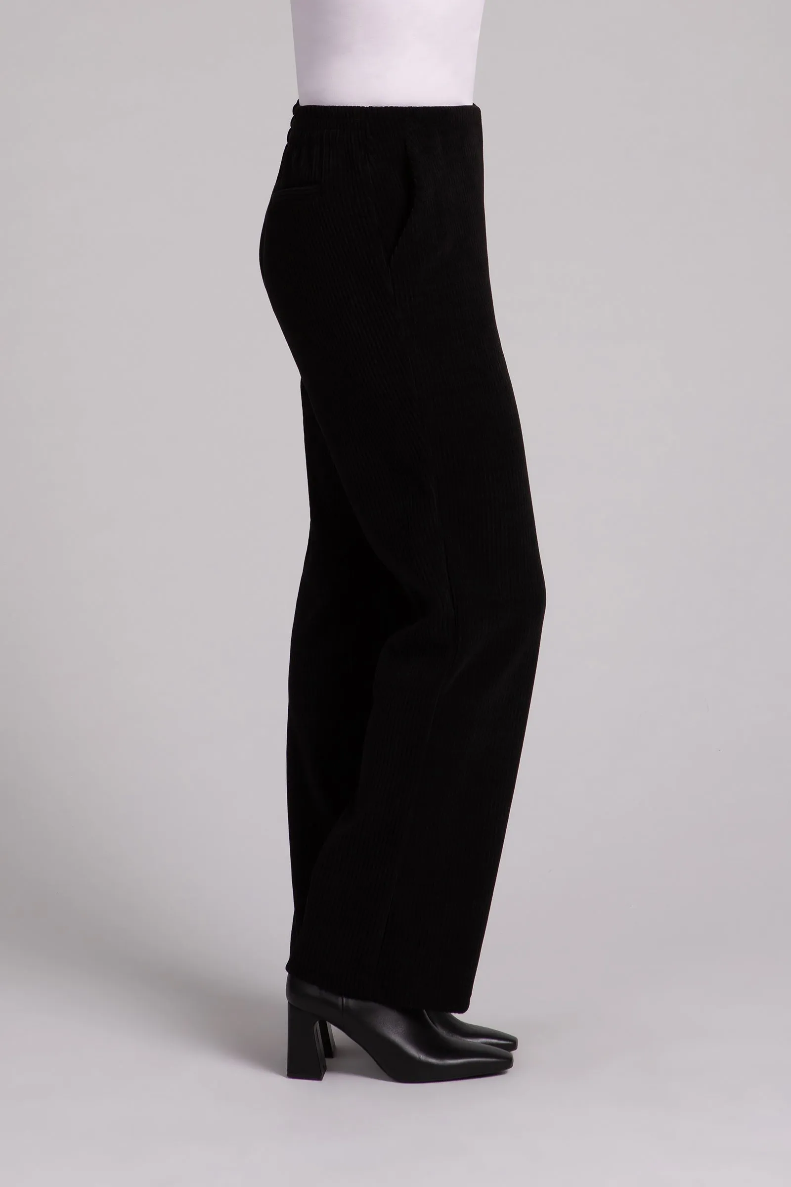 Chenille Cord Pull On Stovepipe Pant | Black