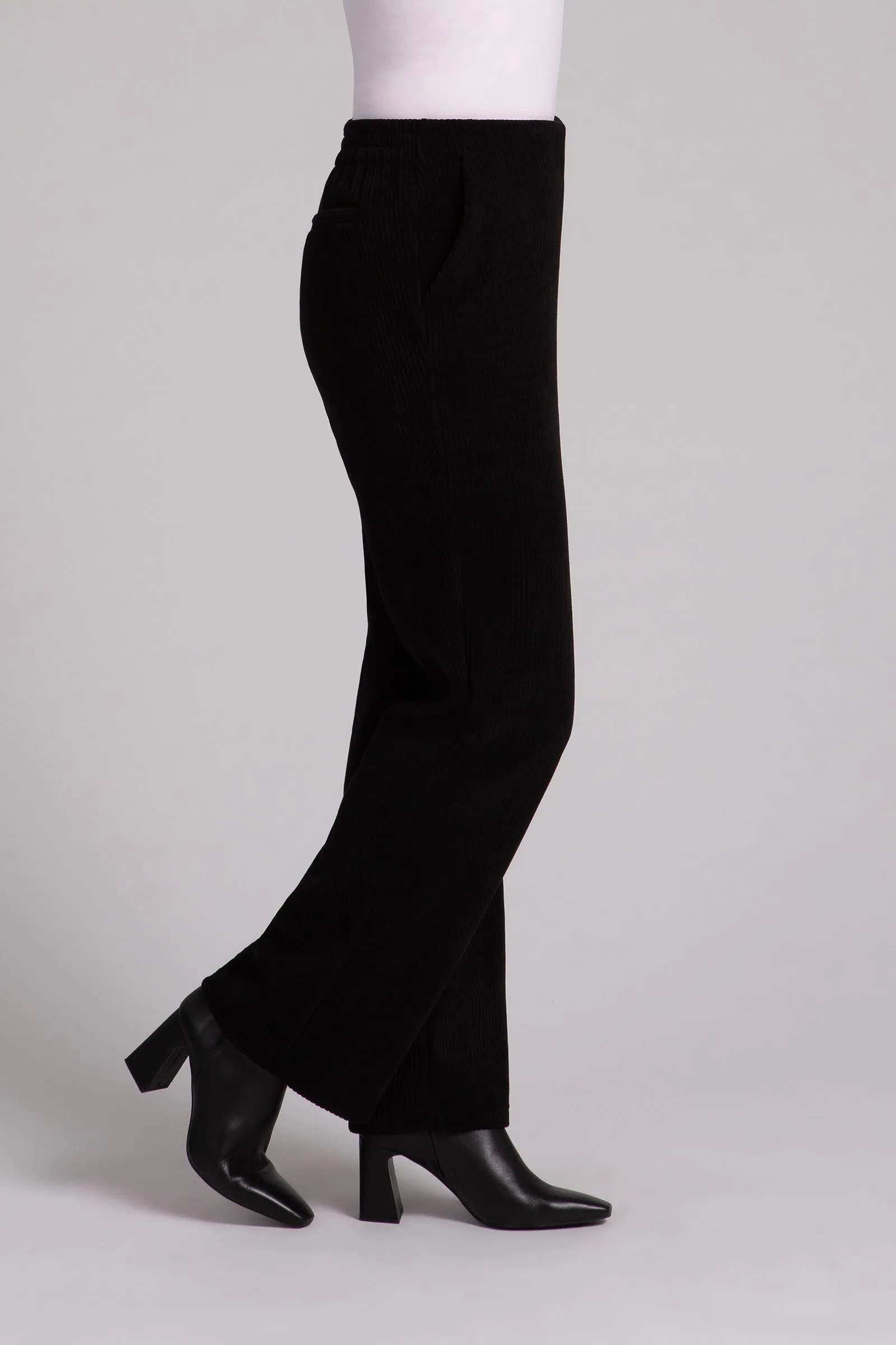 Chenille Cord Pull On Stovepipe Pant | Black