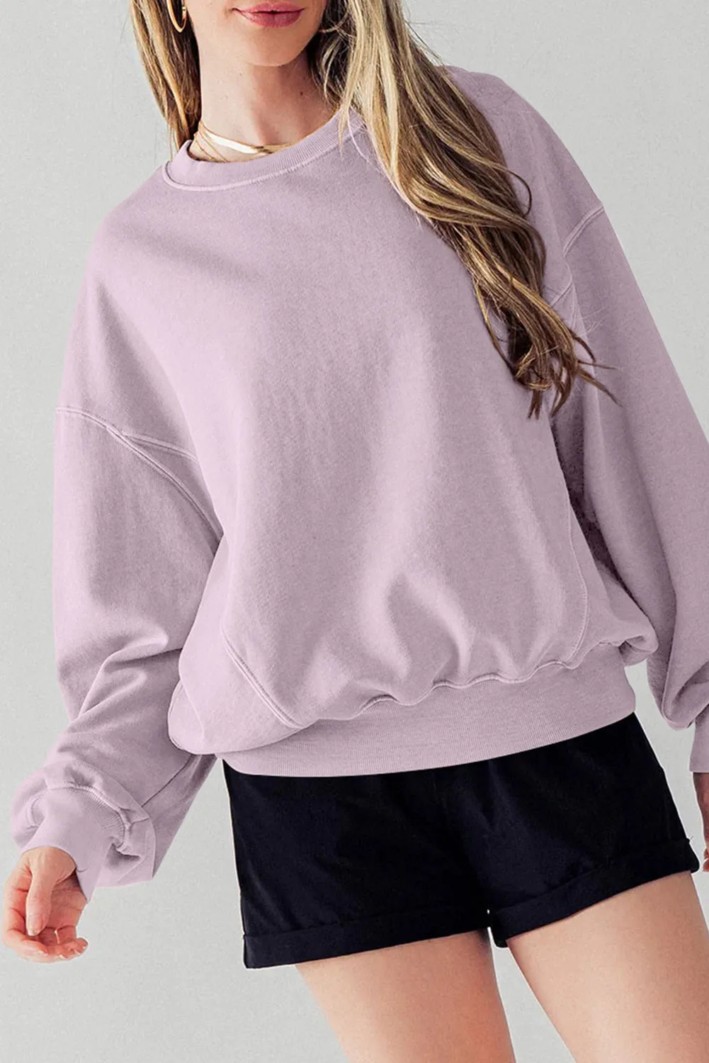 Chic Exposed Seam Batwing Sleeve Drop Shoulder Sweatshirt