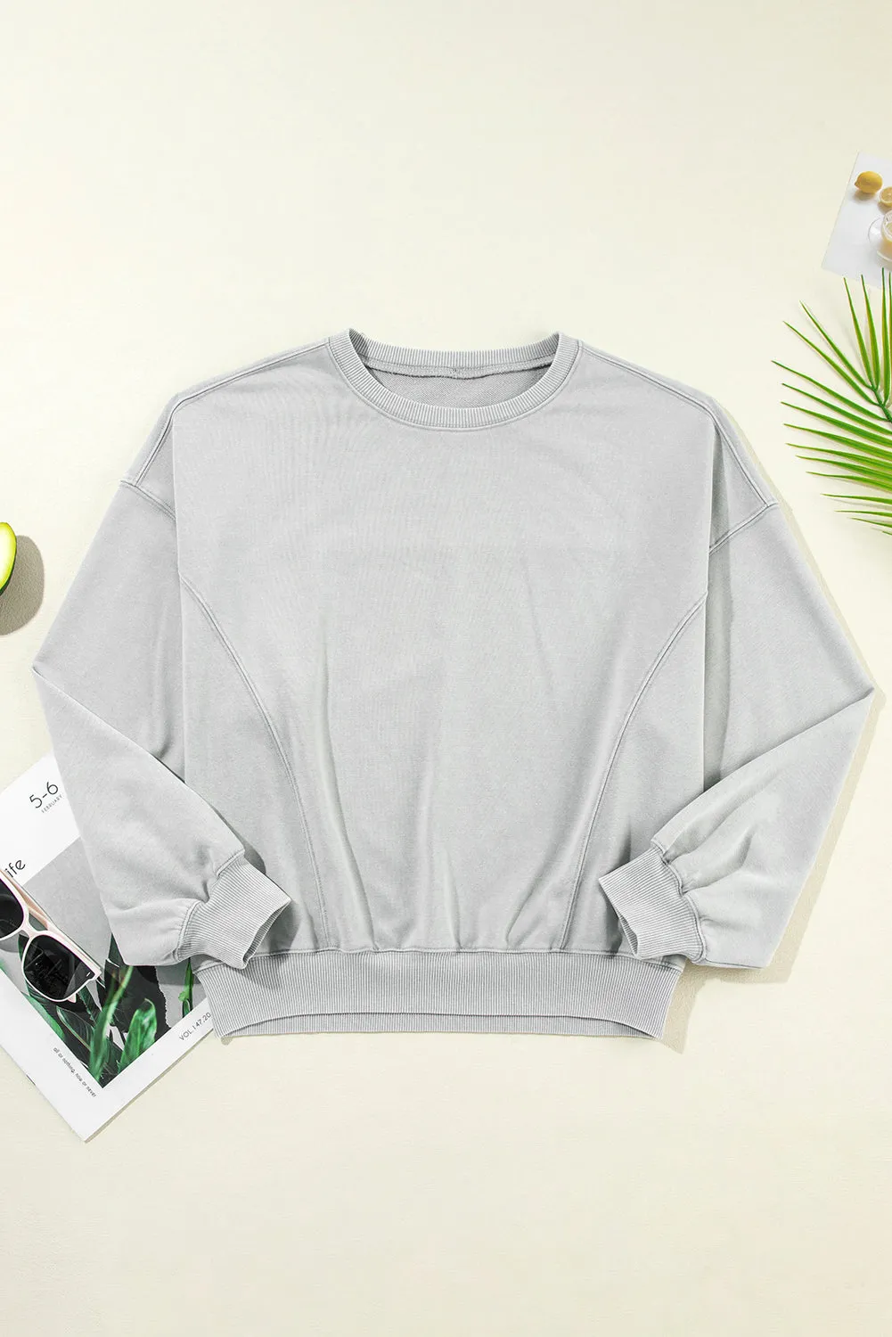 Chic Exposed Seam Batwing Sleeve Drop Shoulder Sweatshirt