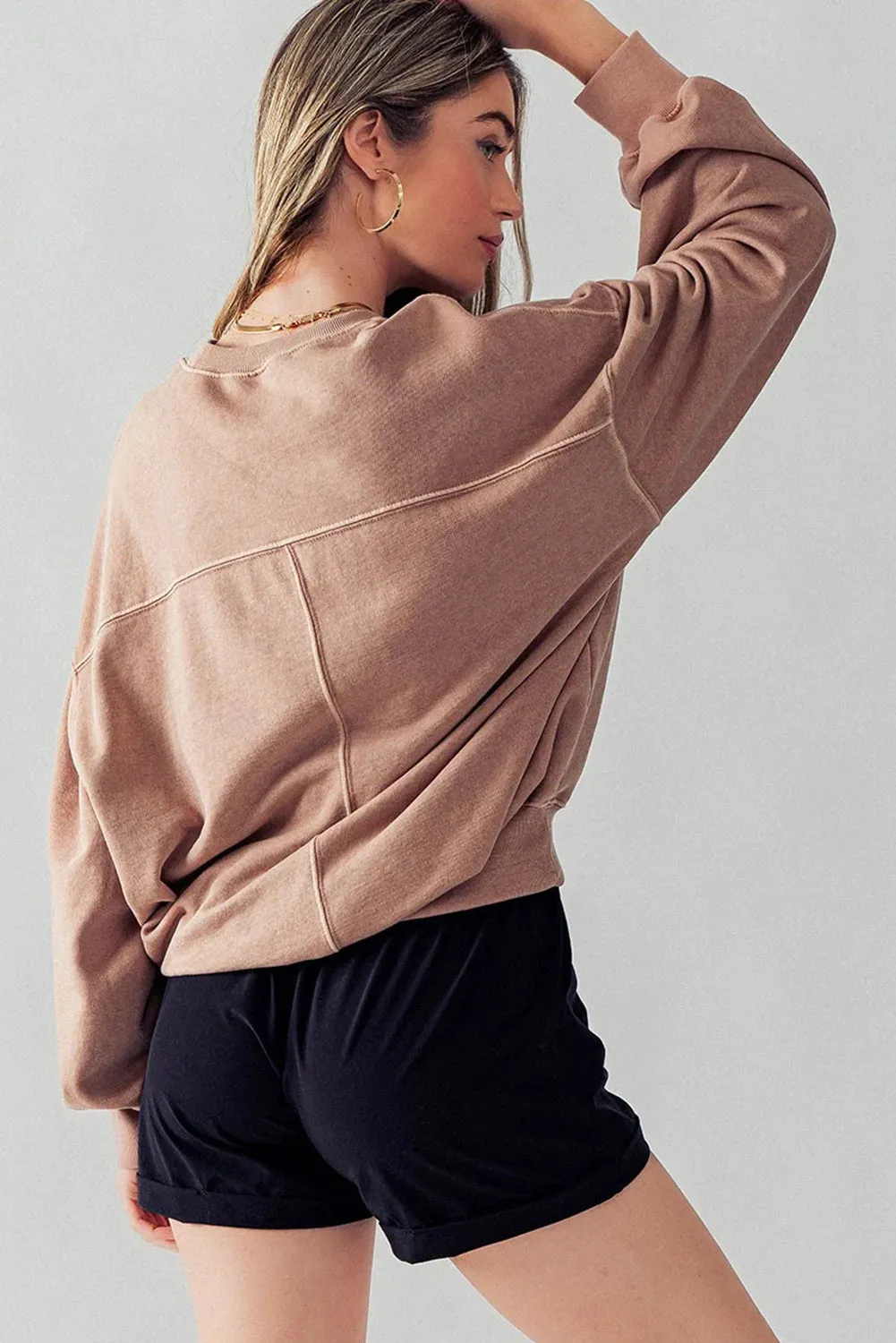 Chic Exposed Seam Batwing Sleeve Drop Shoulder Sweatshirt