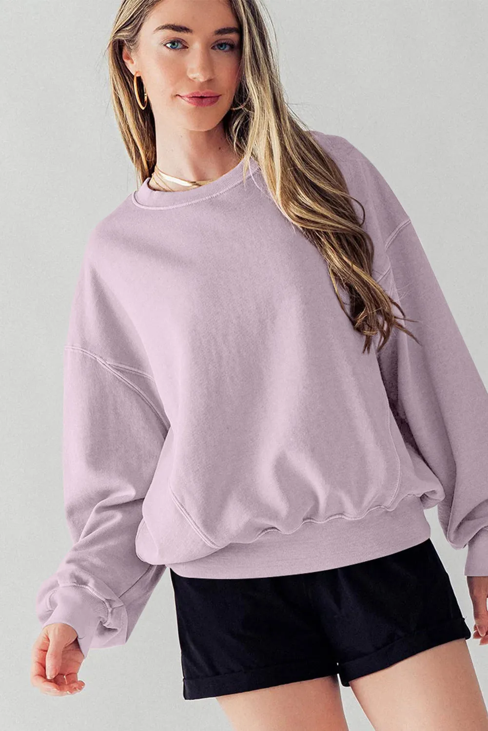 Chic Exposed Seam Batwing Sleeve Drop Shoulder Sweatshirt