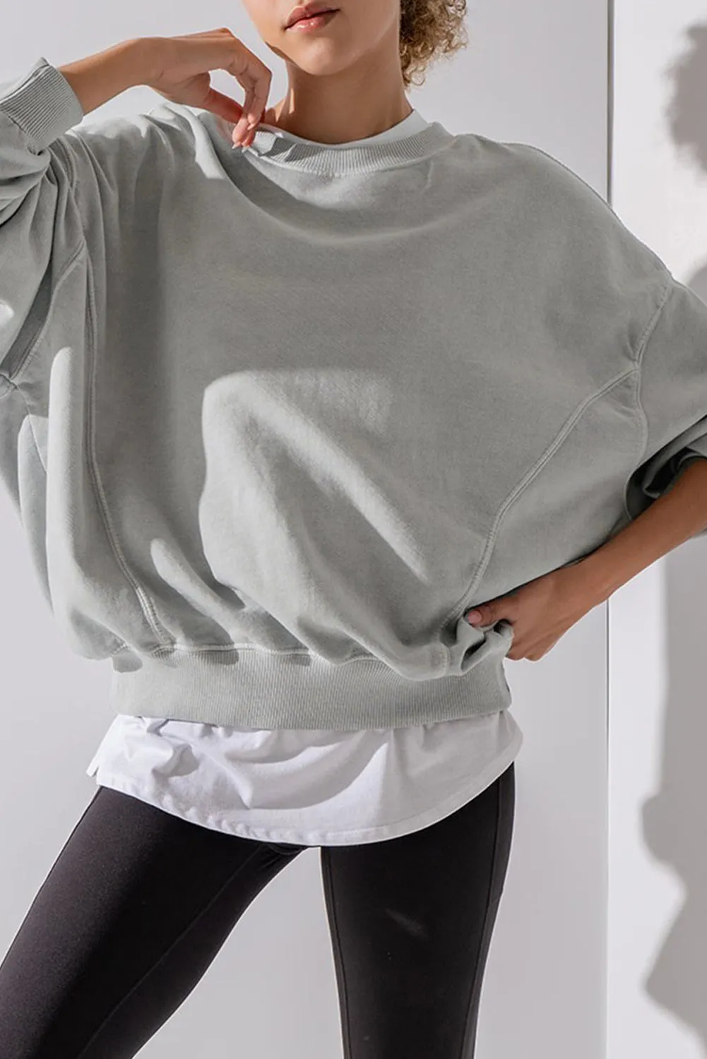 Chic Exposed Seam Batwing Sleeve Drop Shoulder Sweatshirt