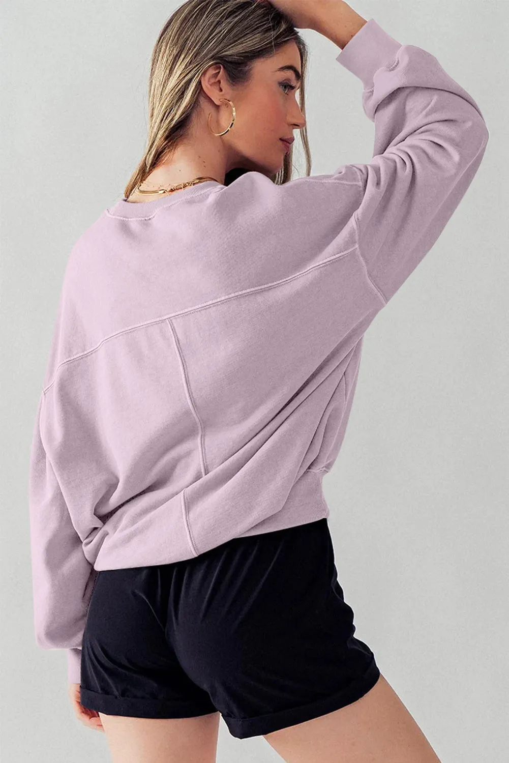 Chic Exposed Seam Batwing Sleeve Drop Shoulder Sweatshirt