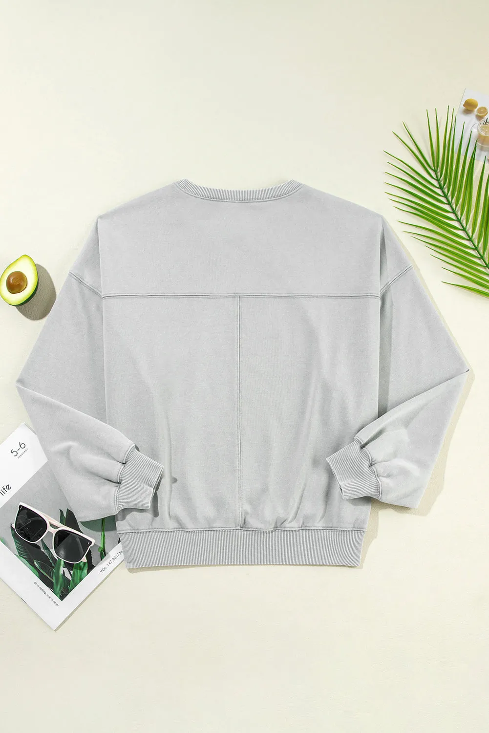 Chic Exposed Seam Batwing Sleeve Drop Shoulder Sweatshirt