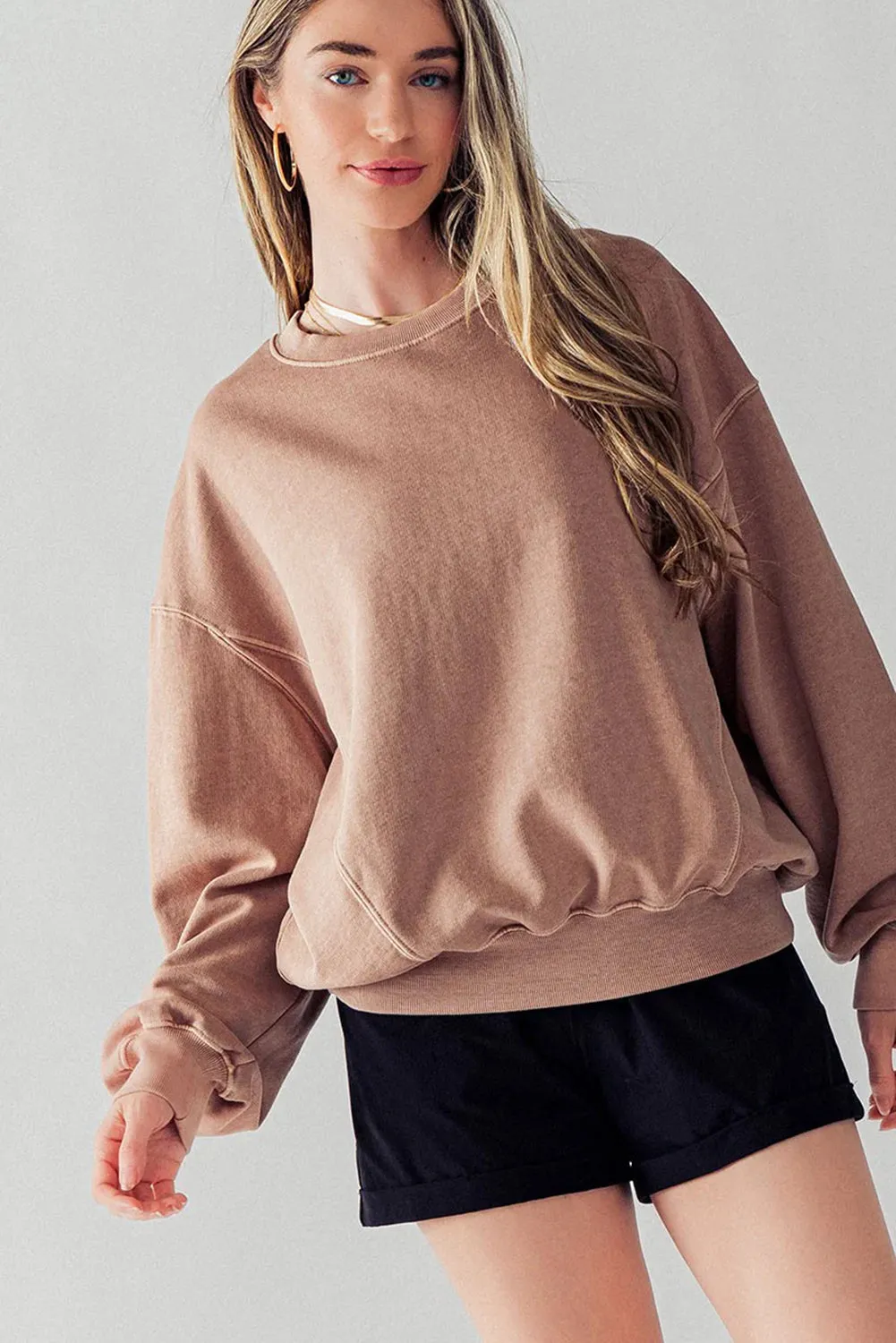 Chic Exposed Seam Batwing Sleeve Drop Shoulder Sweatshirt