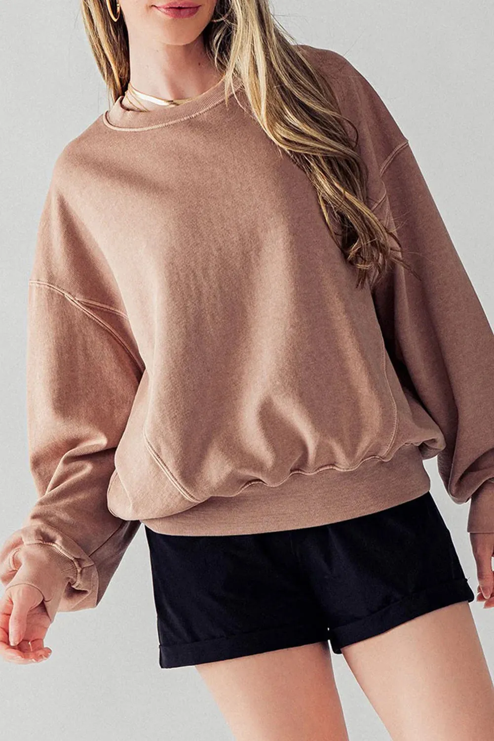 Chic Exposed Seam Batwing Sleeve Drop Shoulder Sweatshirt