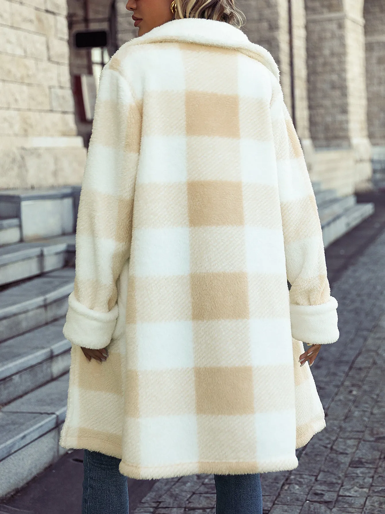 Color Blocking Plaid Fleece Coat