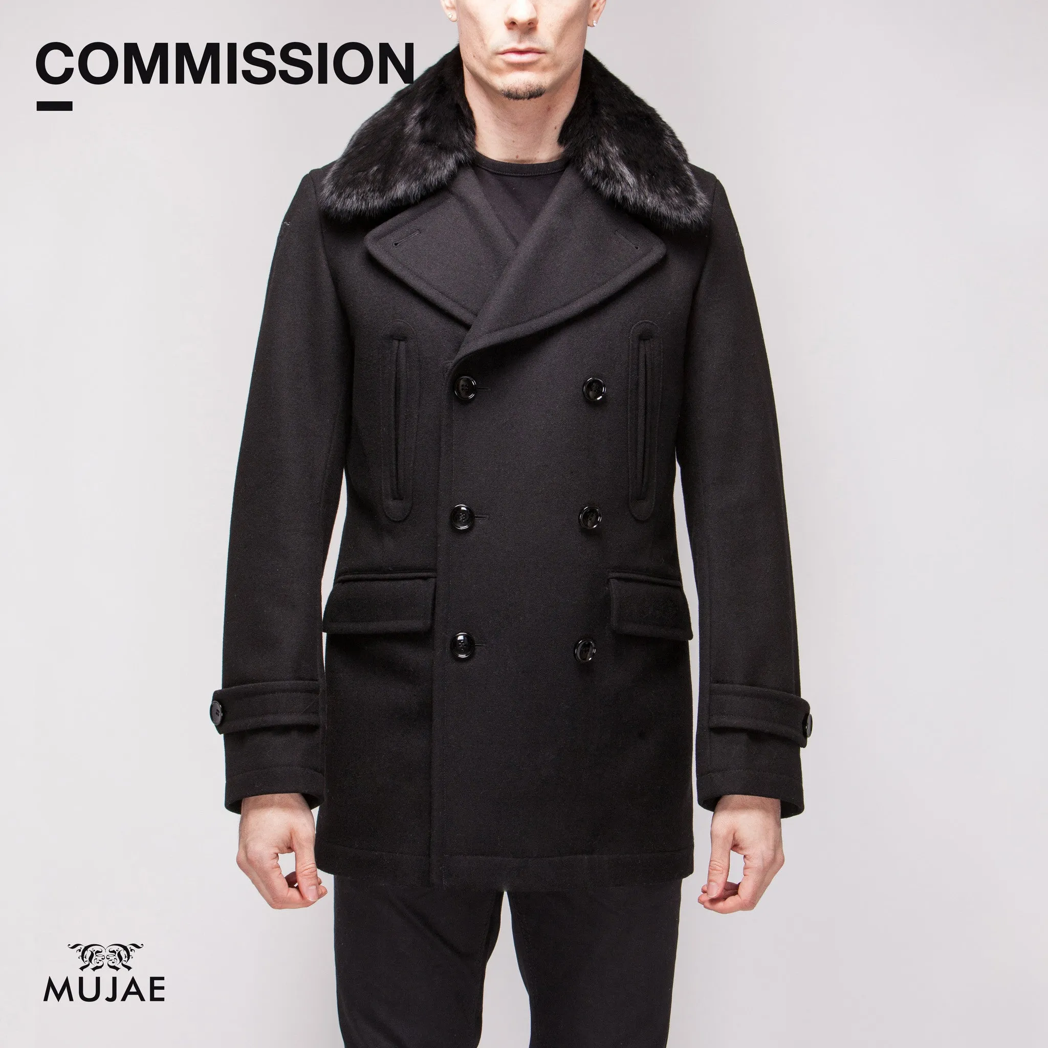 Commission - Rabbit Fur Top Collar Wool PeaCoat