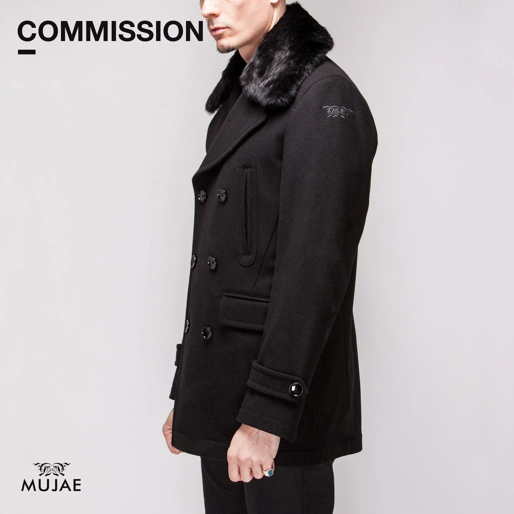 Commission - Rabbit Fur Top Collar Wool PeaCoat