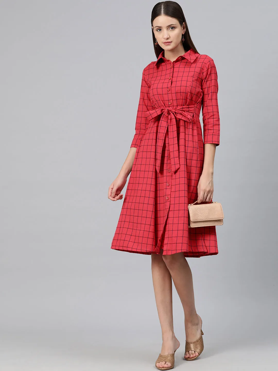 Cottinfab Women Checked Shirt Dress