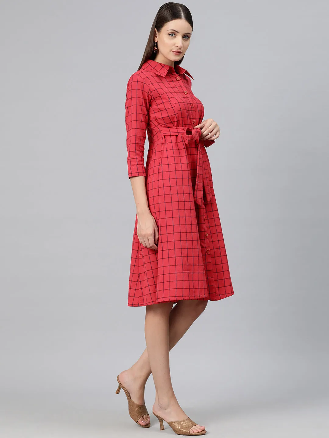 Cottinfab Women Checked Shirt Dress