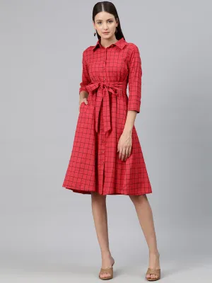 Cottinfab Women Checked Shirt Dress