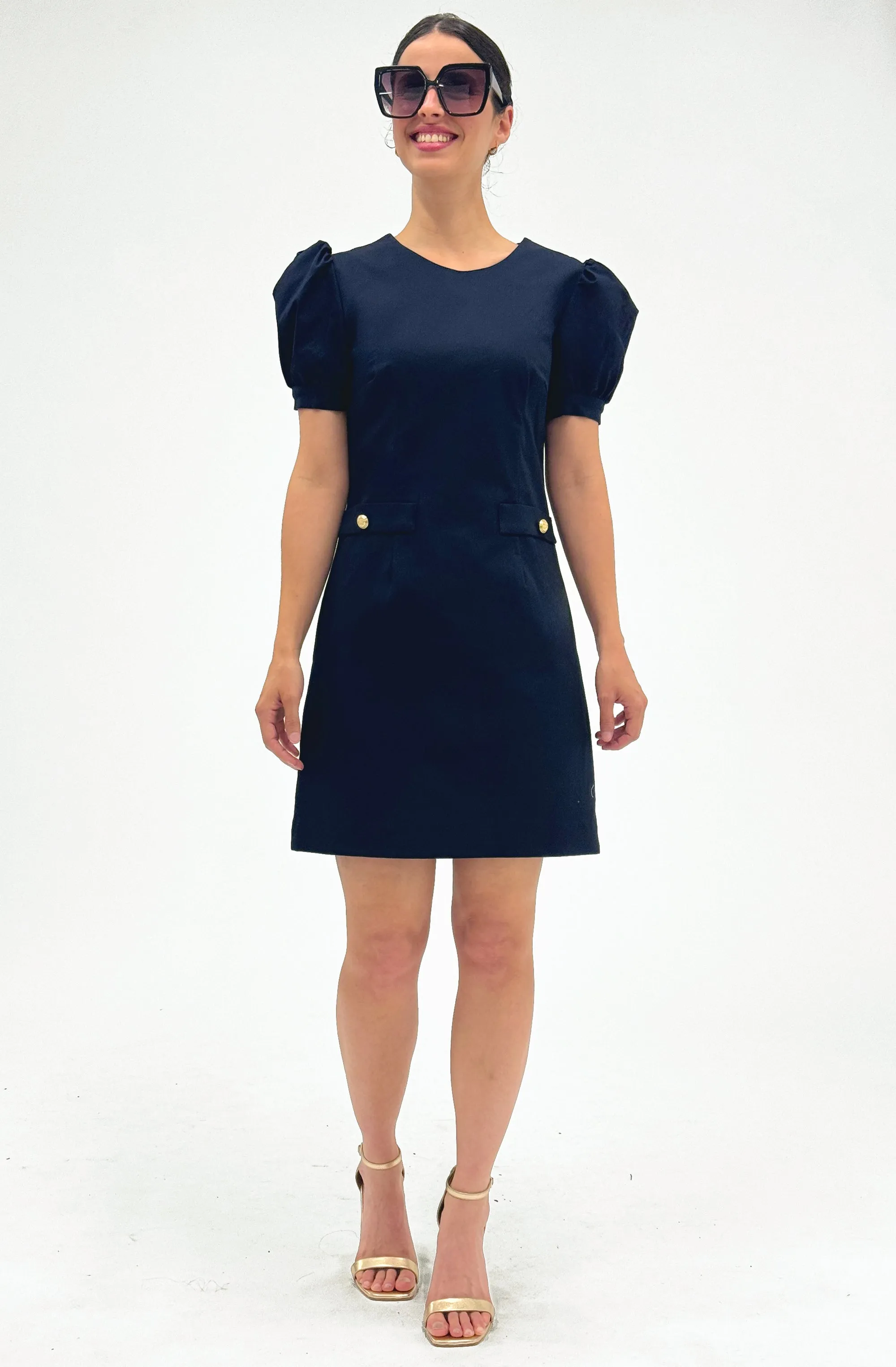 Cotton Mid-Thigh Dress with Puff Sleeves