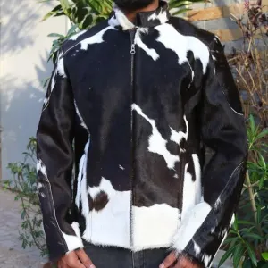 Cowhide Fur Jacket Men's Black White