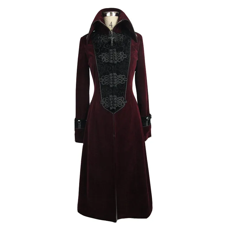 CT06102 black and red patchwork winter velveteen women long coats