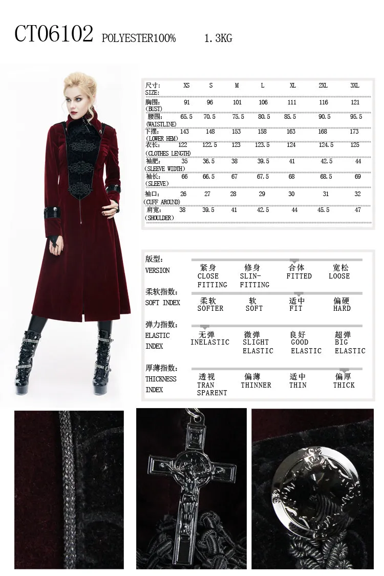 CT06102 black and red patchwork winter velveteen women long coats