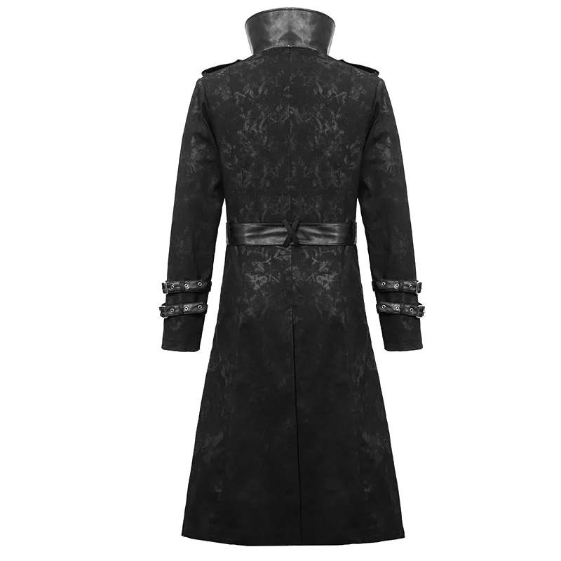 CT143 winter military uniform open collar printed punk men belted long coat with bag