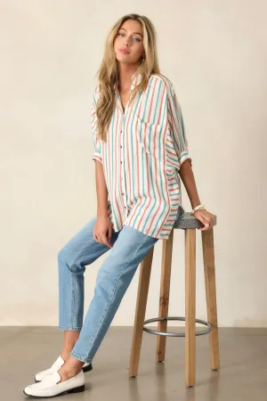 Dream Weaver Ivory Button Front Stripe Collared Shirt