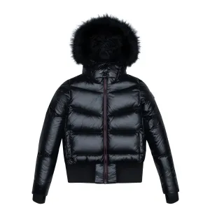 Ellabee CELINE Black Bomber-Burgundy Accent-Black Raccoon Fur