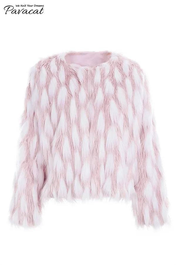 elveswallet Chic Pink Party Fluffy Faux Fur Coat