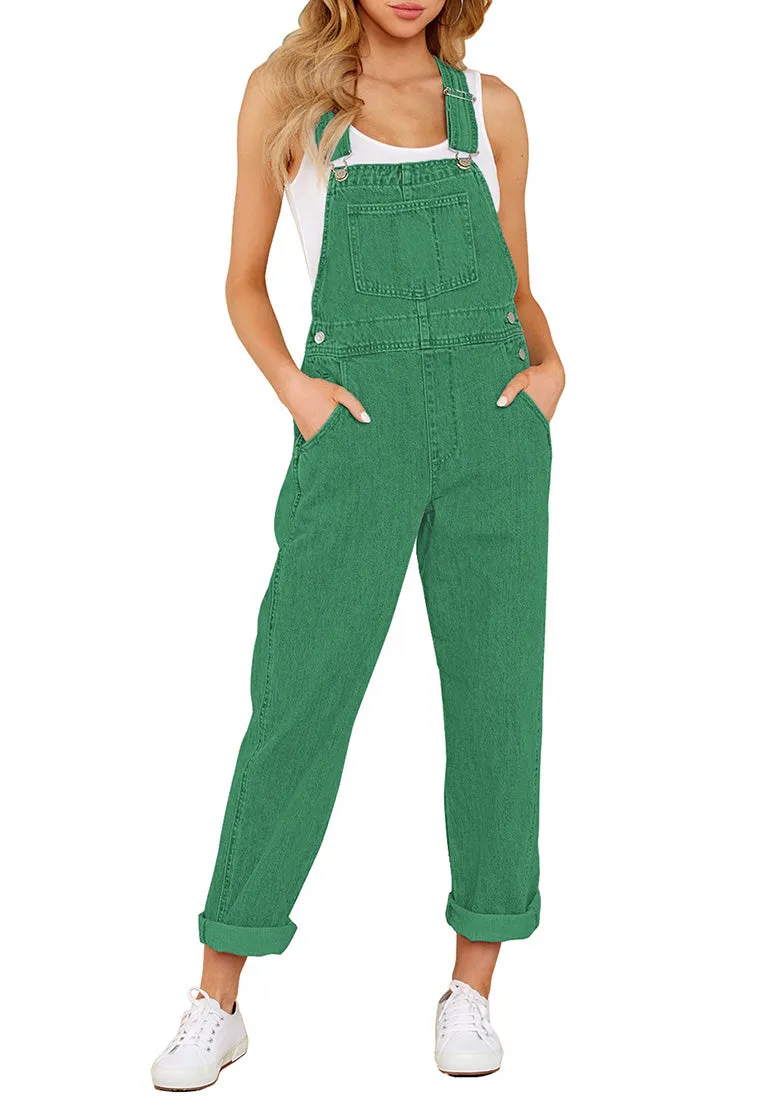 Evergreen Women's Casual Stretch Denim Bib Overalls Pants Pocketed Jeans Jumpsuits