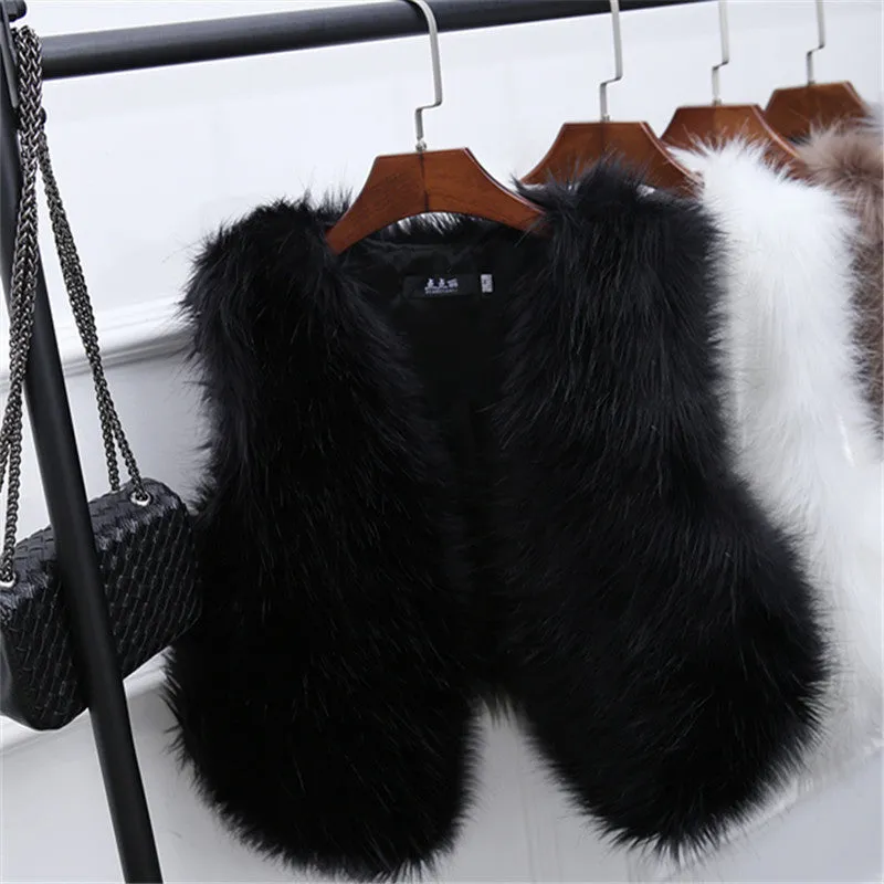 Faux Fox Fur Short Slim Waistcoat Jacket